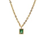 Colar Rosa de Aço Dourado com Pedra Zircônia Verde