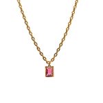 Colar Rosa de Aço Dourado com Pedra Zircônia Rosa