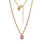 Colar Rosa de Aço Dourado com Pedra Zircônia Rosa