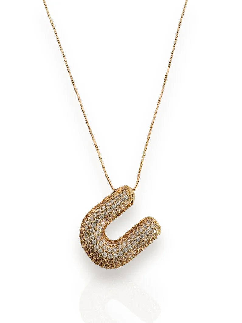 Colar Folheado a Ouro 18K Veneziana com inicial Cravejada